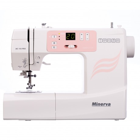 Masina de cusut digitala Minerva MC110PRO, 100 programe, 800 imp/min, 70W, Alb/Roz