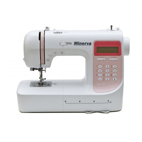 Masina de cusut digitala Minerva MC120, 110 programe, 800 imp/min, 70W, Alb/Roz